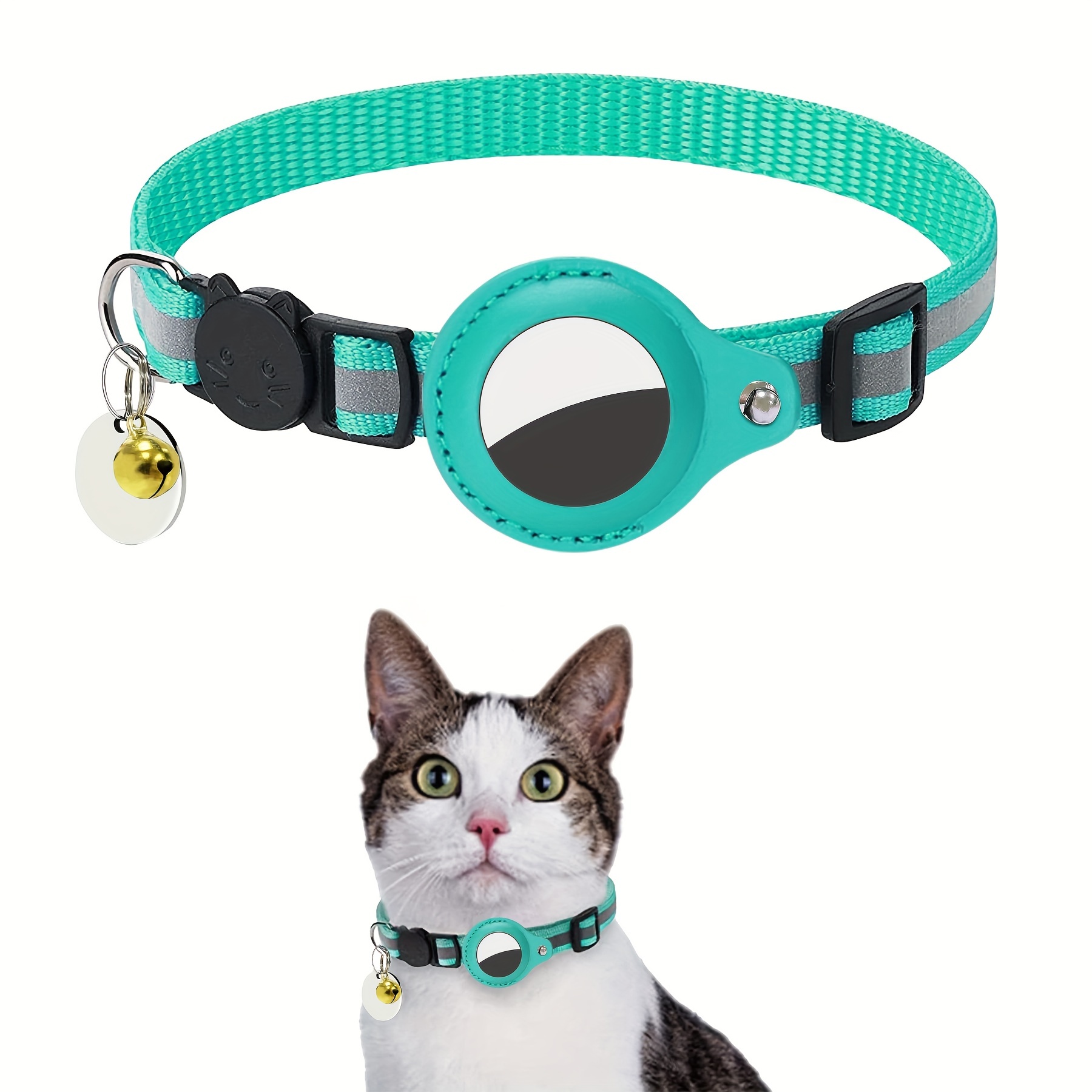 Collar para gatos AirTag – Collar reflectante ajustable para gato con  soporte AirTag y campana, collar GPS para gatos (negro)