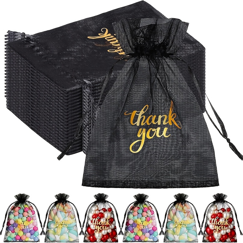 Black Thank You Satin Gift Bags Drawstring Jewelry Pouches - Temu