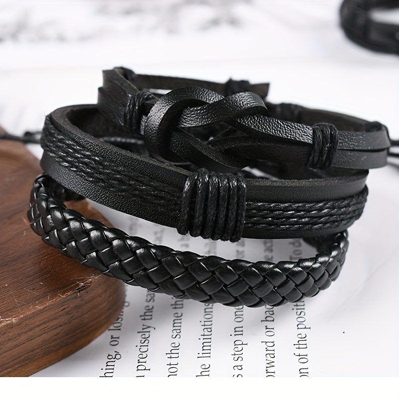 Men's Simple Pu Leather Black Bracelets - Temu United Kingdom