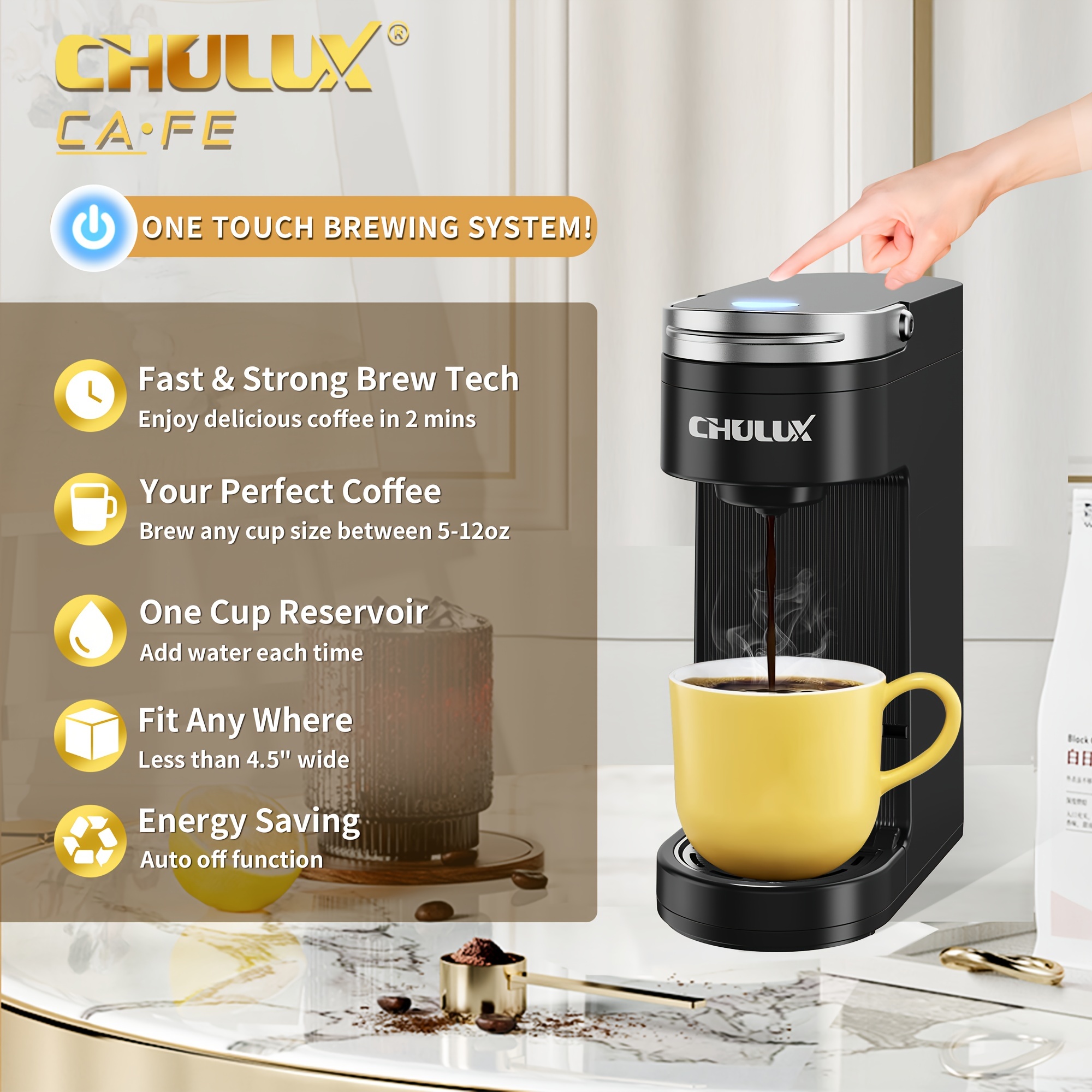 5 Cups Small Coffee Maker, Compact Coffee Machine with Reusable