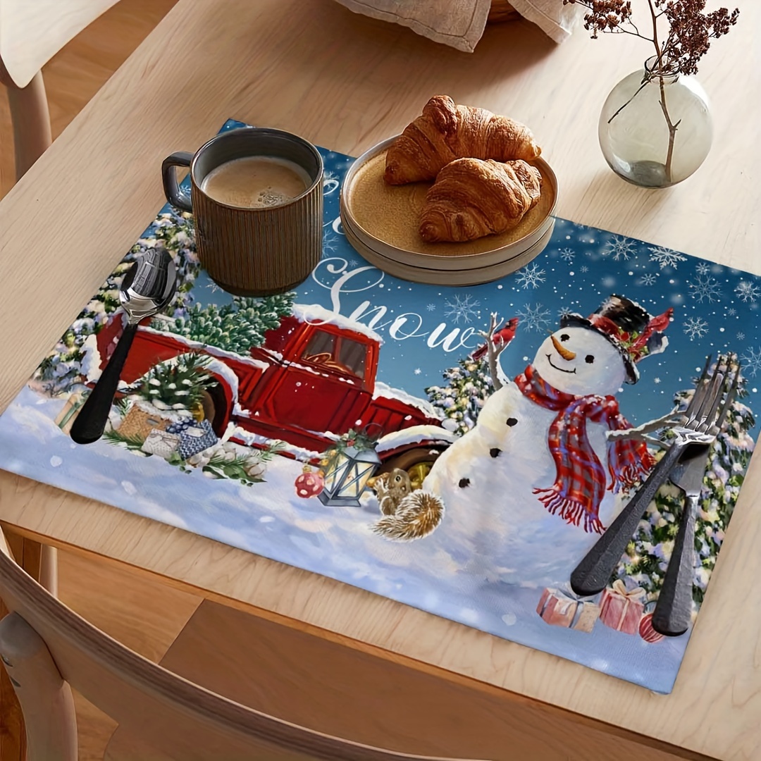 Christmas Placemat, Merry Christmas Theme Table Mat, Cartoon Style Snowman  Snowflake Pattern Heat Insulation Pad, Kitchen Decorative Table Mat,  Western Meal Table Pad, Christmas Decor, Dining Table Decor - Temu