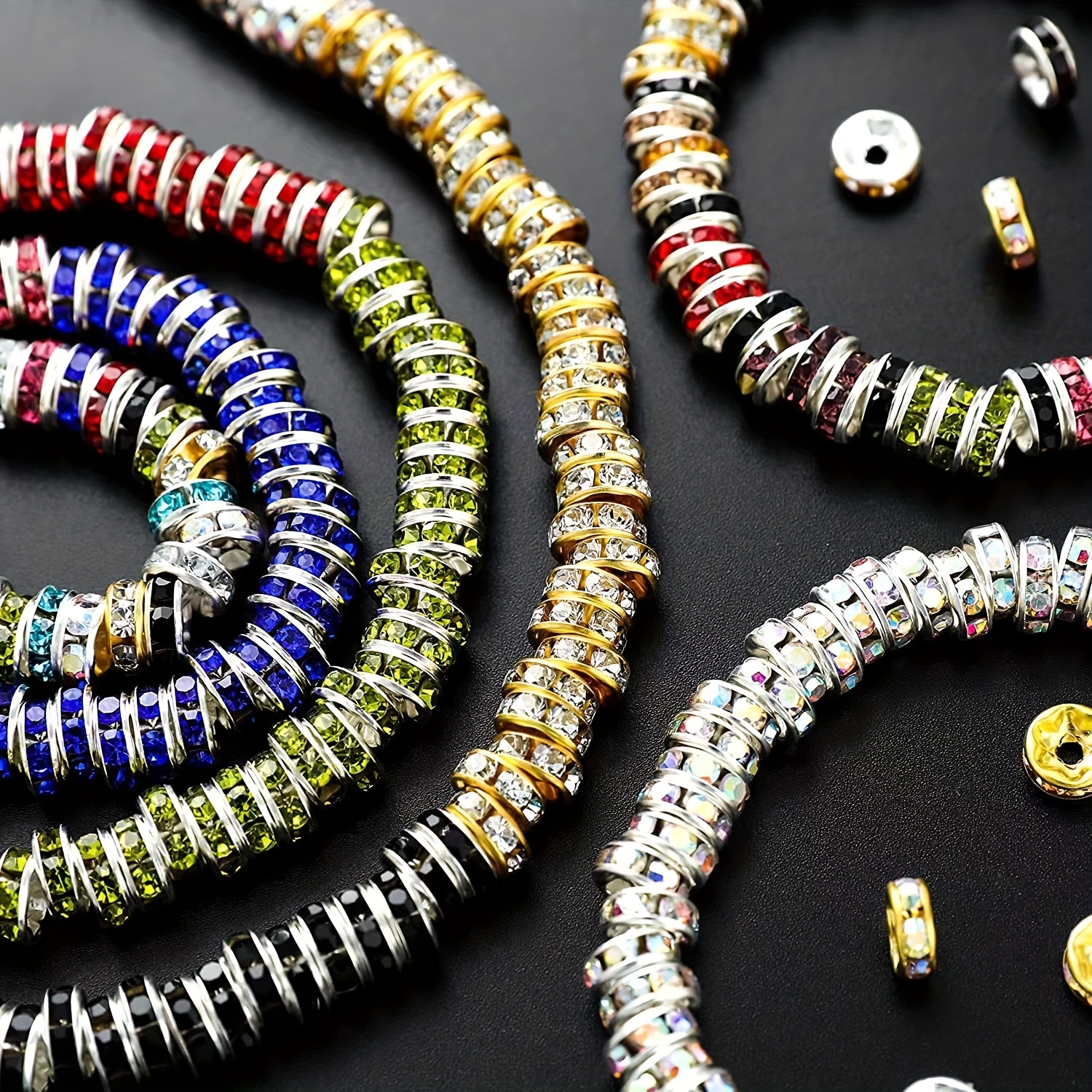 Rhinestone Inlaid Rondelle Round Loose Spacer Beads Crystal - Temu