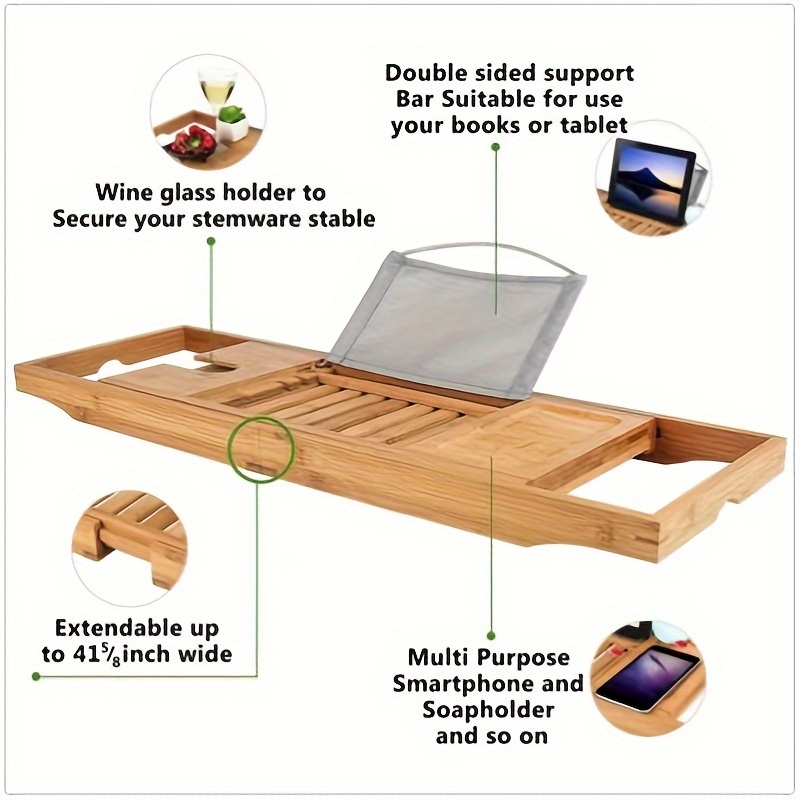 Bathtub Caddy Tray Basket Retractable Multifunction Bathroom