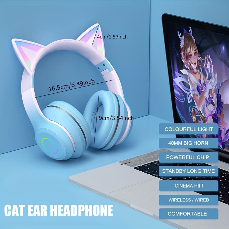 Wireless 5.0 Cat Headphones Ear Colorful Led Light Long Time