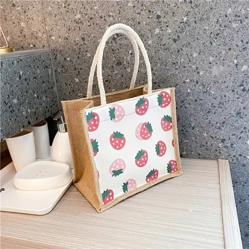 Strawberry Pattern Handbag Small Canvas Square Beach Bag Portable Storage  Bag 8 6 7 8 5 1 Inch, Shop The Latest Trends