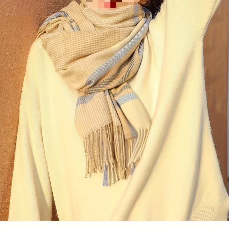Cashmere Warm Scarf Plaid Print Tassel Shawl Windproof Head Wrap Scarves