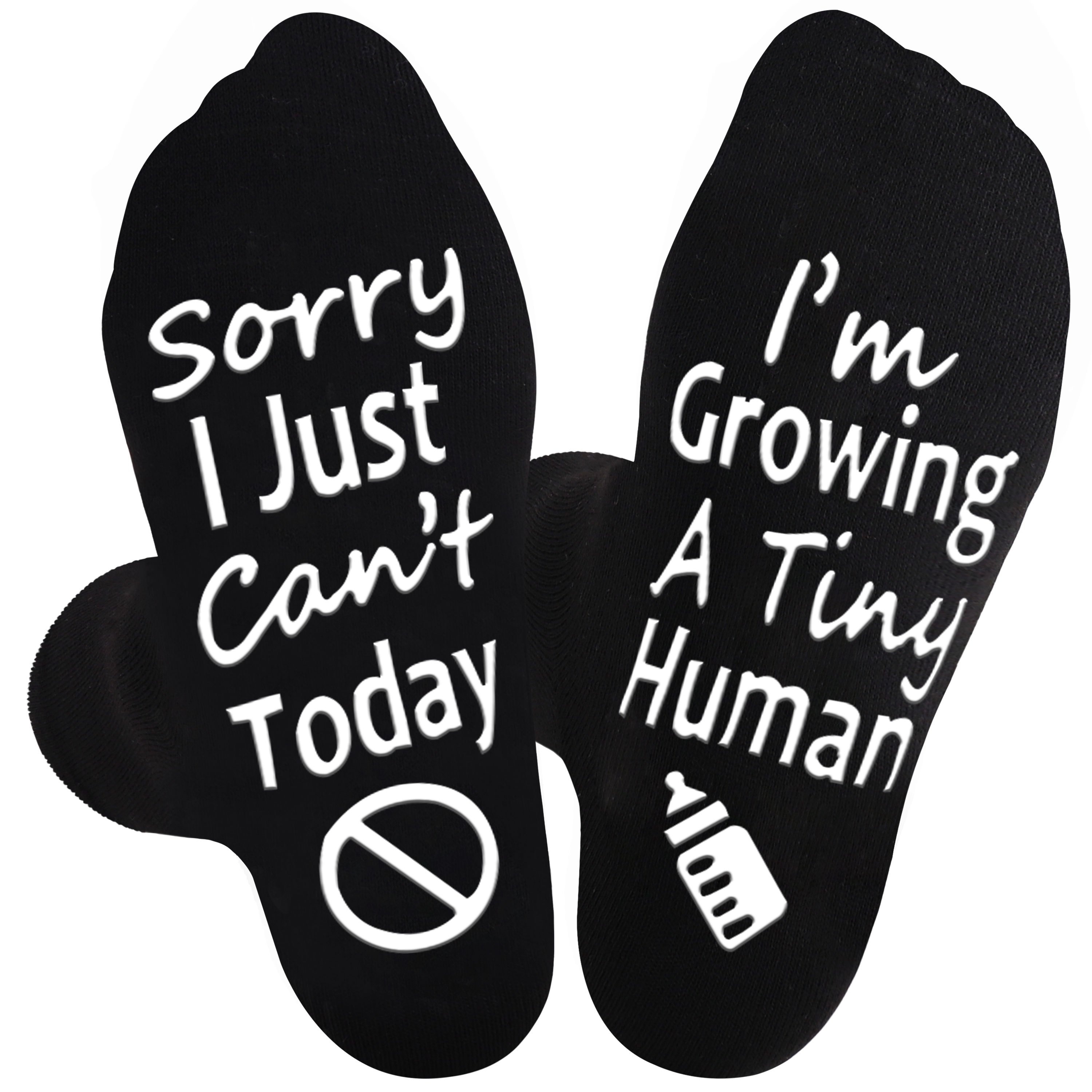 

1 Pair, Pregnancy Gift, Maternity Socks, Funny Anti Slip "sorry I Just Can't Today, I'm Growing A Tiny Human " Quote, Cozy Footwear For Expecting Mothers, Black With White Lettering