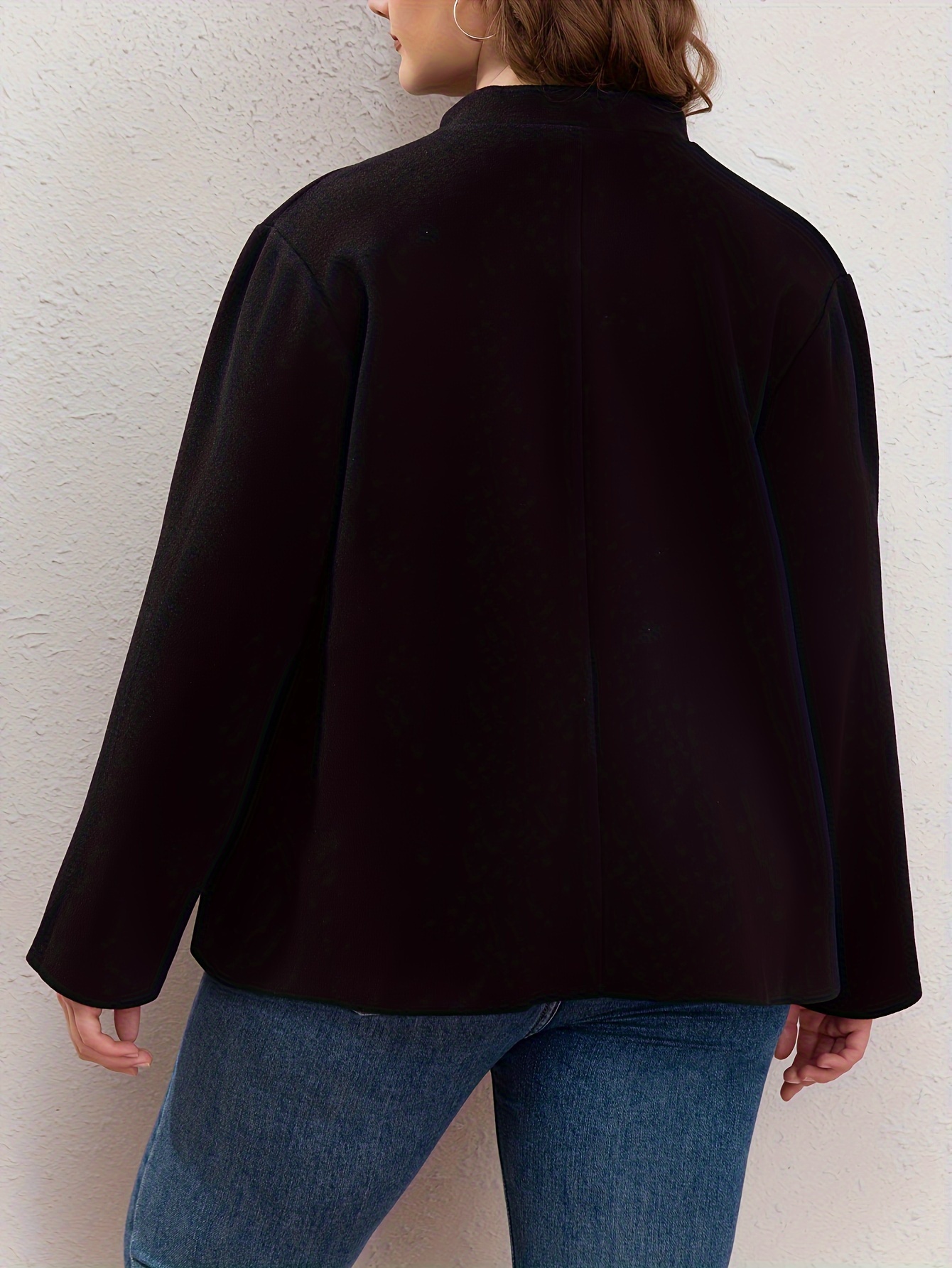 Didelio dydžio elegantiškas paltas, moteriškas plius solidinis paltas ilgomis rankovėmis atviromis priekinėmis rankovėmis