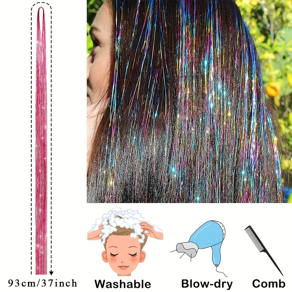  Hair Tinsel Strands Kit, Tinsel Hair Extensions, Halloween  Christmas Hair Accessories Decoration Hair Tinsel Kit for Women Girls with  Tools, Silicone Link Rings Beads, 12 Colors, 2400 Strands : Beauty
