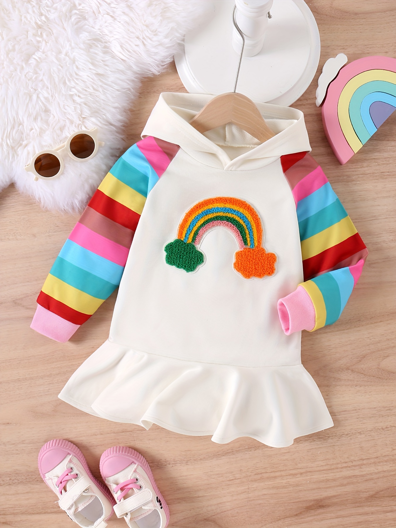 JinBei Abiti Bambina e Ragazze Gonna con Cappuccio Manica Lunga Bambine  Vestito Cotone Cavallo Strisce Rosa Arcobaleno Unicorno Ricamo Magliette e  Top Casuale Abito 6-7 Anni 