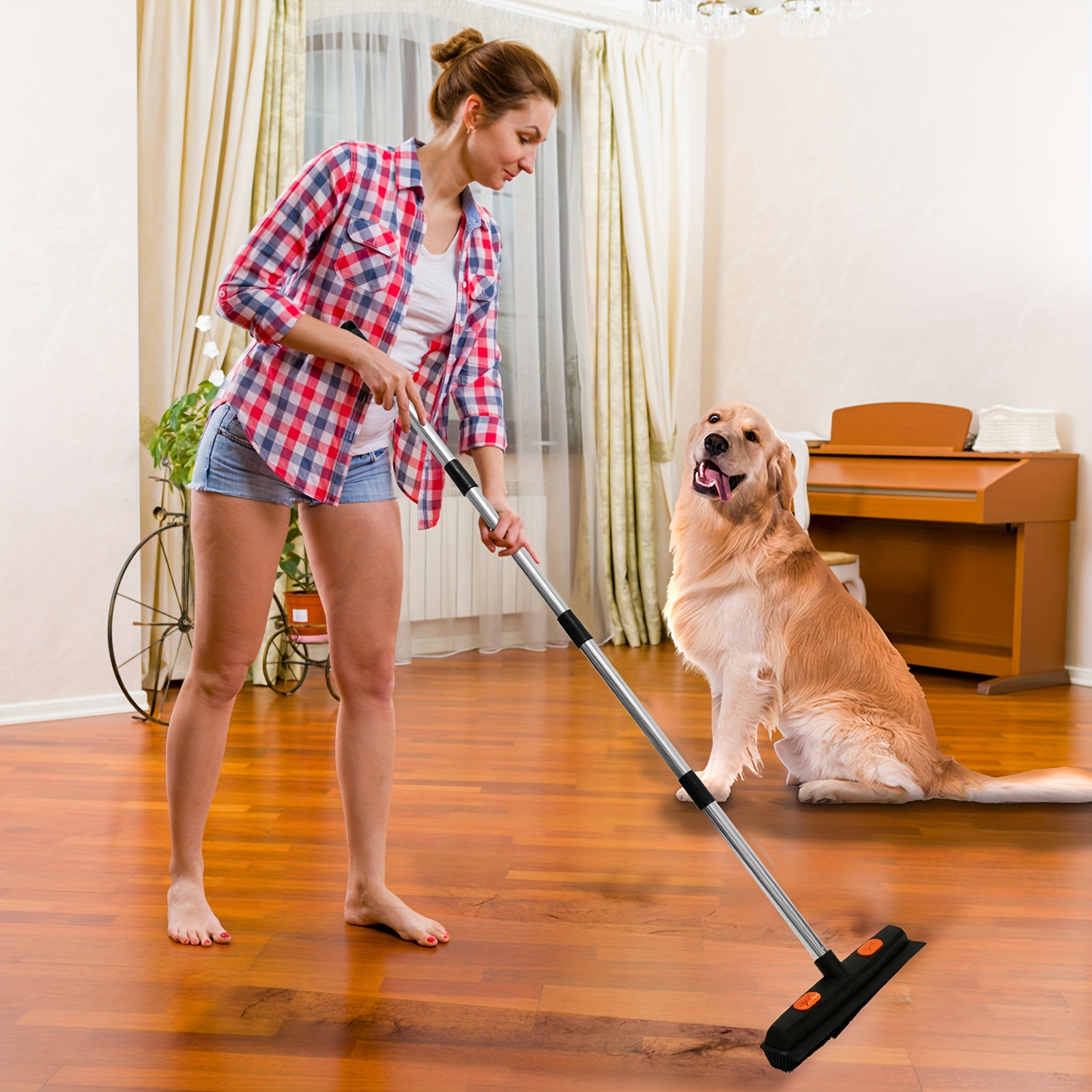 Rubber Broom Hand Push Sweeper Broom Floor Wiper Mop Squeegee Floor  Cleaning Scraper Floor Sweeping Brush