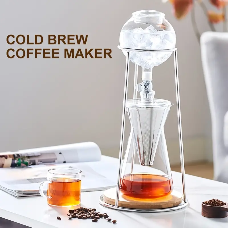 1pc iced coffee cold brew drip tower coffee maker portable cold drip coffee system high borosilicate glass coffee pot and stainless steel valve funnel filter adjustable speed valve details 4