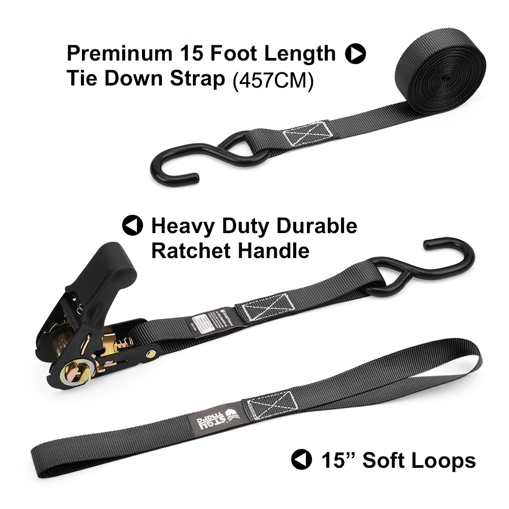 Ratchet Tie Down Straps X 15 Ratchet Straps With S Hook 1760 Lb Breaking Strength  For Securing Motorcycle Kayak Truck Trailer And Boat Lawn Equipment Bonus  Soft Loops Shop