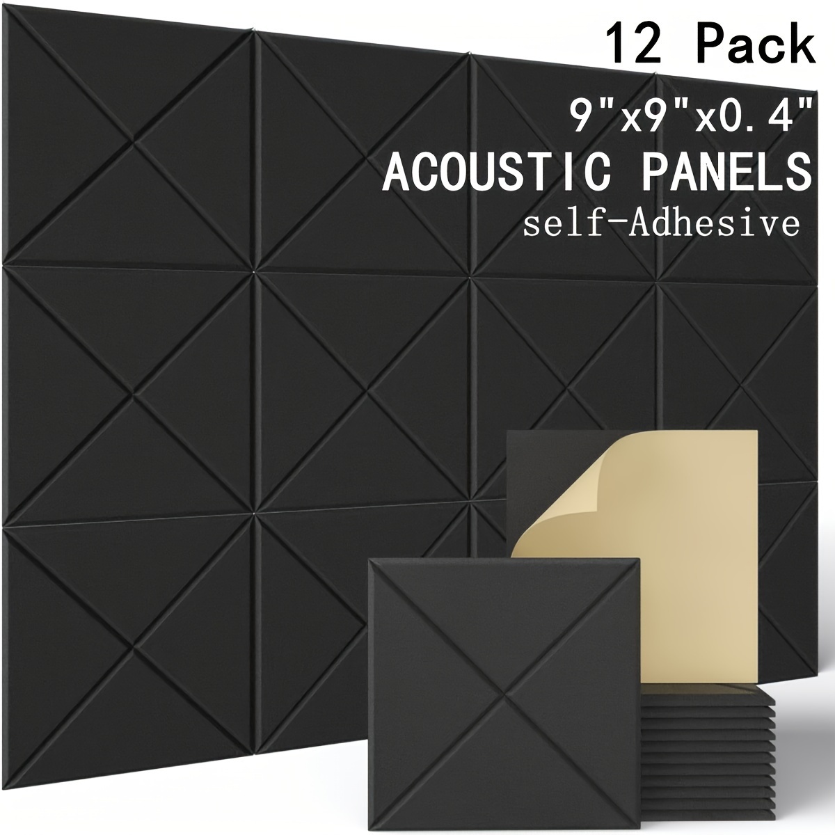 Paquete de 12 paneles acústicos autoadhesivos, paneles de espuma acústica  de 12 x 12 x 1 pulgadas, paneles de pared insonorizados de alta densidad