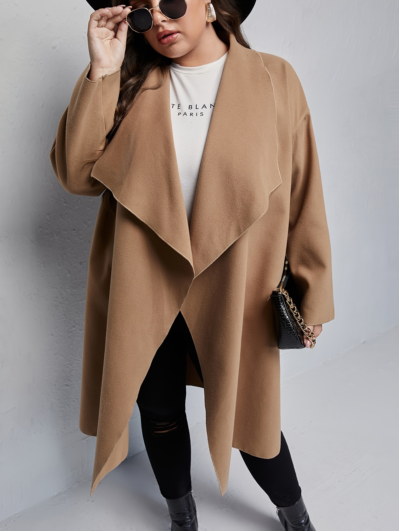Plus Size Elegant Coat Women's Plus Solid Long Sleeve Open - Temu