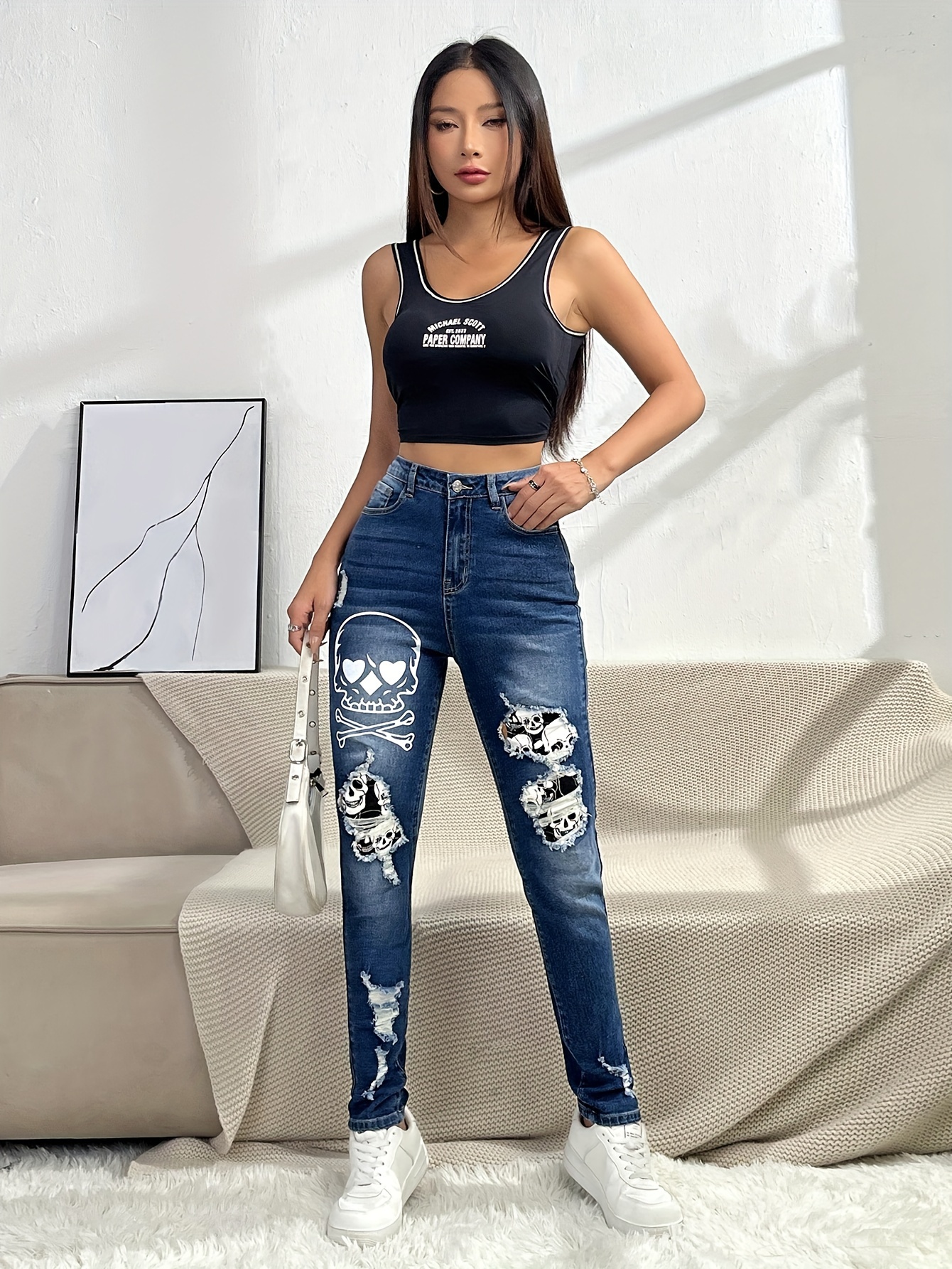 Pants Clearance Women'S Trendy Casual Loose Washed Denim Ripped