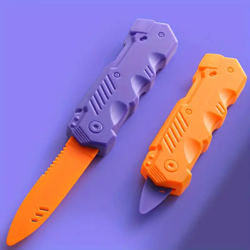 2pcs 3D Printed Children's Gravity Mini Radish Knife Telescopic Knife, Male  And Female Portable Decompression Toy