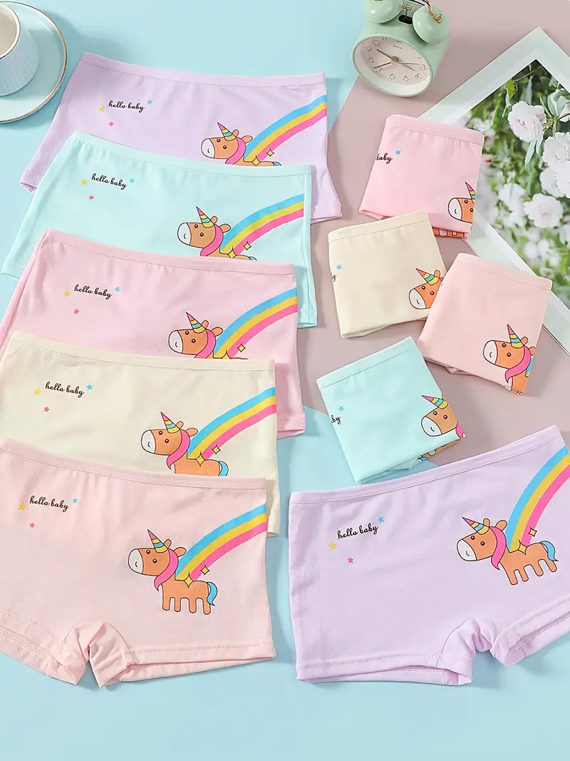 10pcs Girl's Soft Boxer Briefs, Cartoon Unicorn Pattern Underwear, Toddler  Kid's Underpants