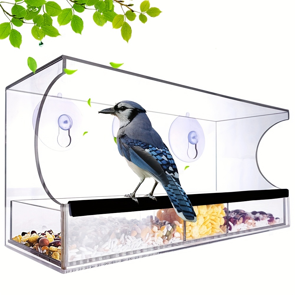 Fenêtre Transparente avec Mangeoire à Oiseaux Table de Graines Suspendues