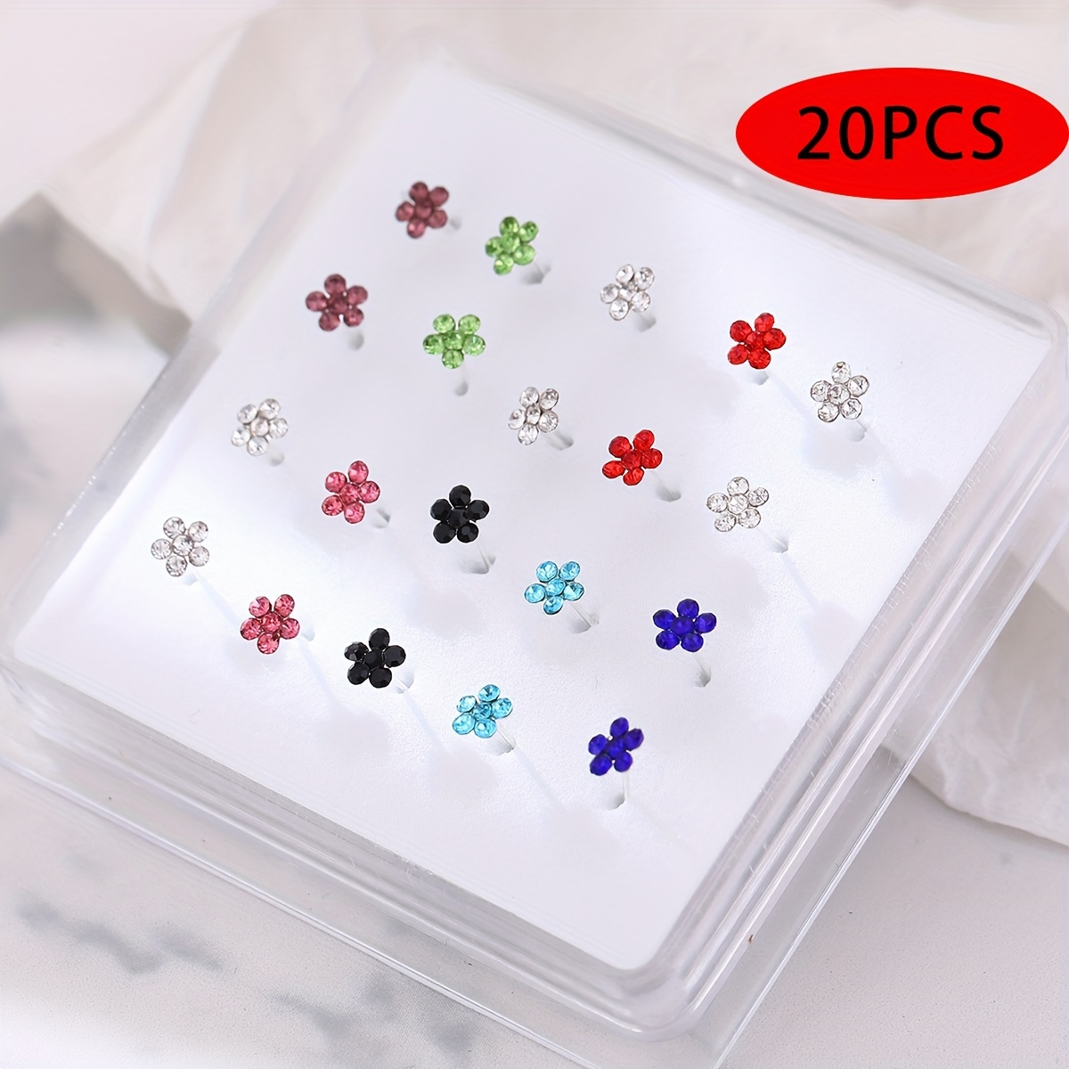 

20pcs Flower Shape Nose Ring Set Inlaid Shiny Zircon Nose Stud Ring Piercing Jewelry Set