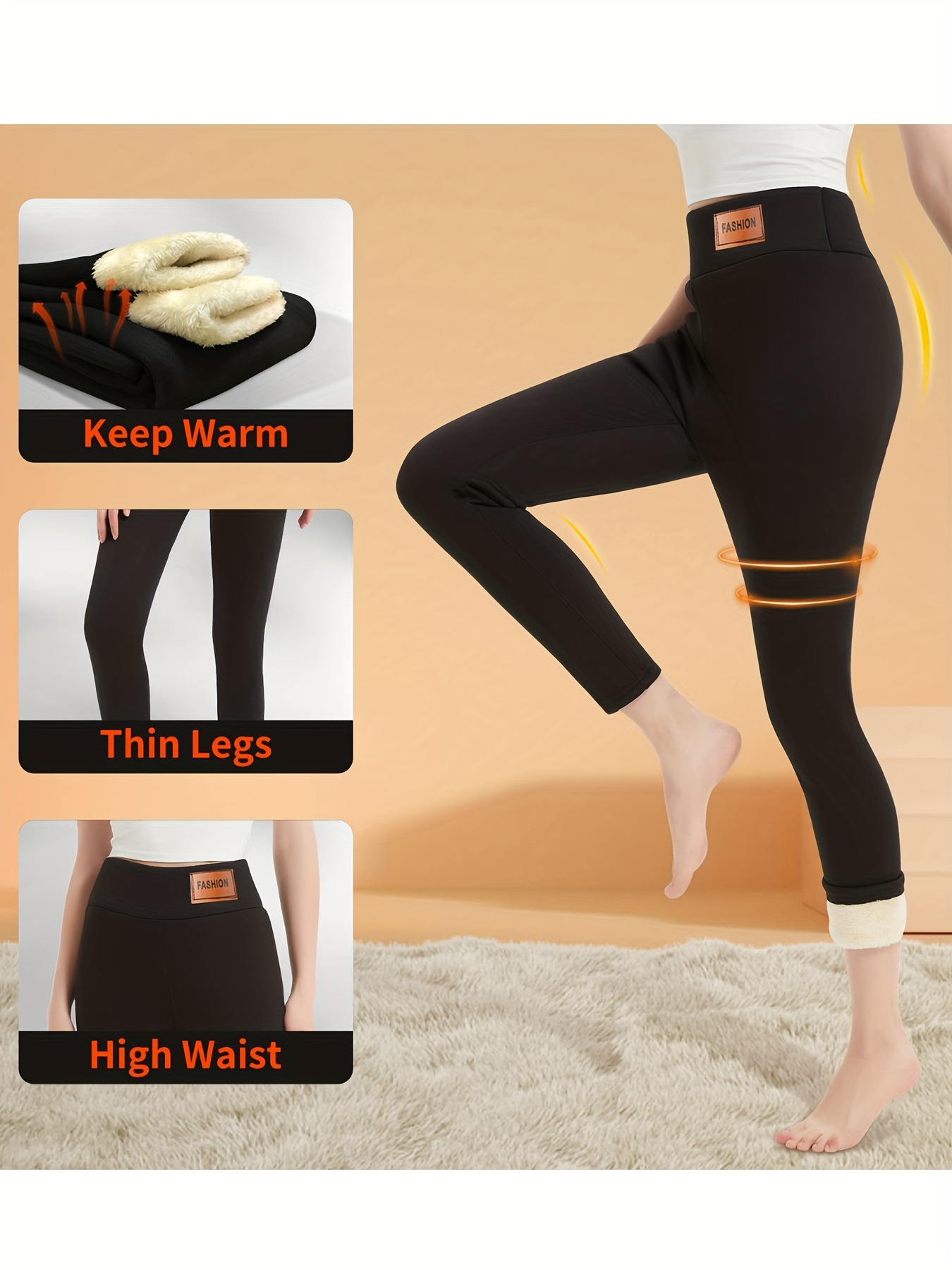 2pcs Fleece Lined Leggings, Women Solid Color Winter Warm Thermal Workout  Yoga Tight Pants, Women's Activewear