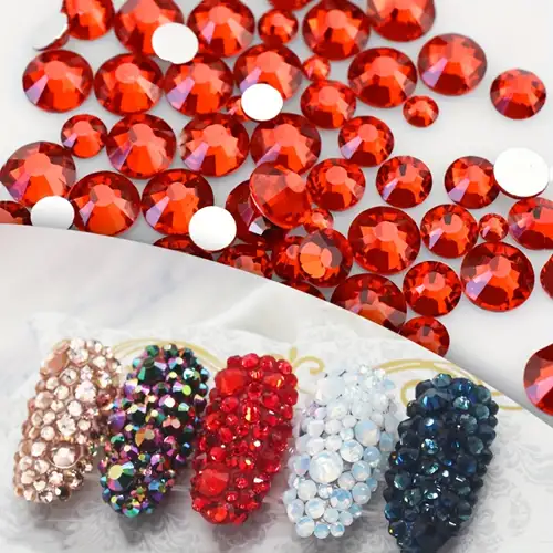 1600Pcs AB and Red Nail Crystal Rhinestones Multi Sizes Round Beads Flat  Back AB Red Nail Crystals Stones Gems with Pen for Nail Art DIY Decor  Jewelry