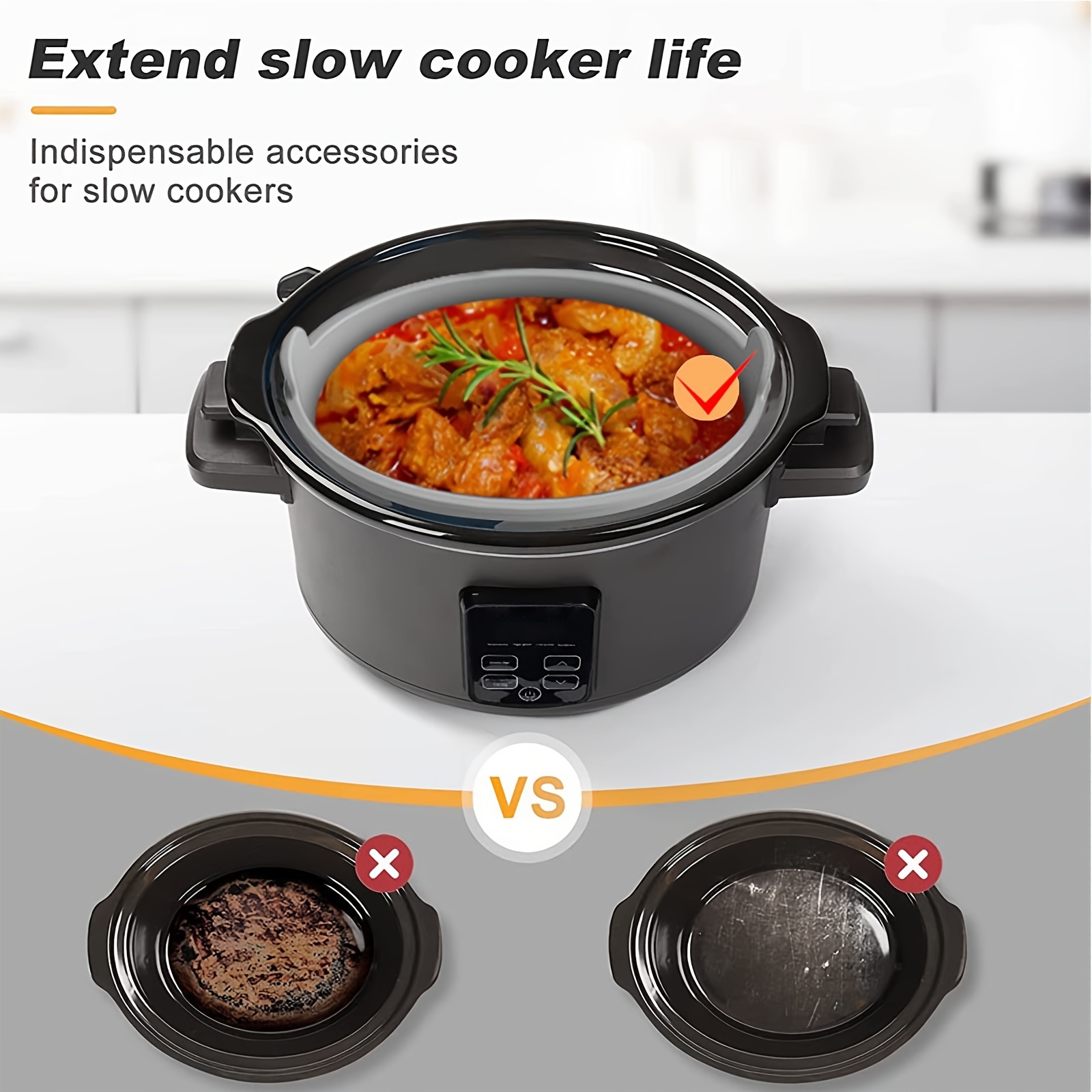 Silicone Crock Pot Liners Large Size w/Tongs, Single Reusable Silicone Slow  Cooker Liner