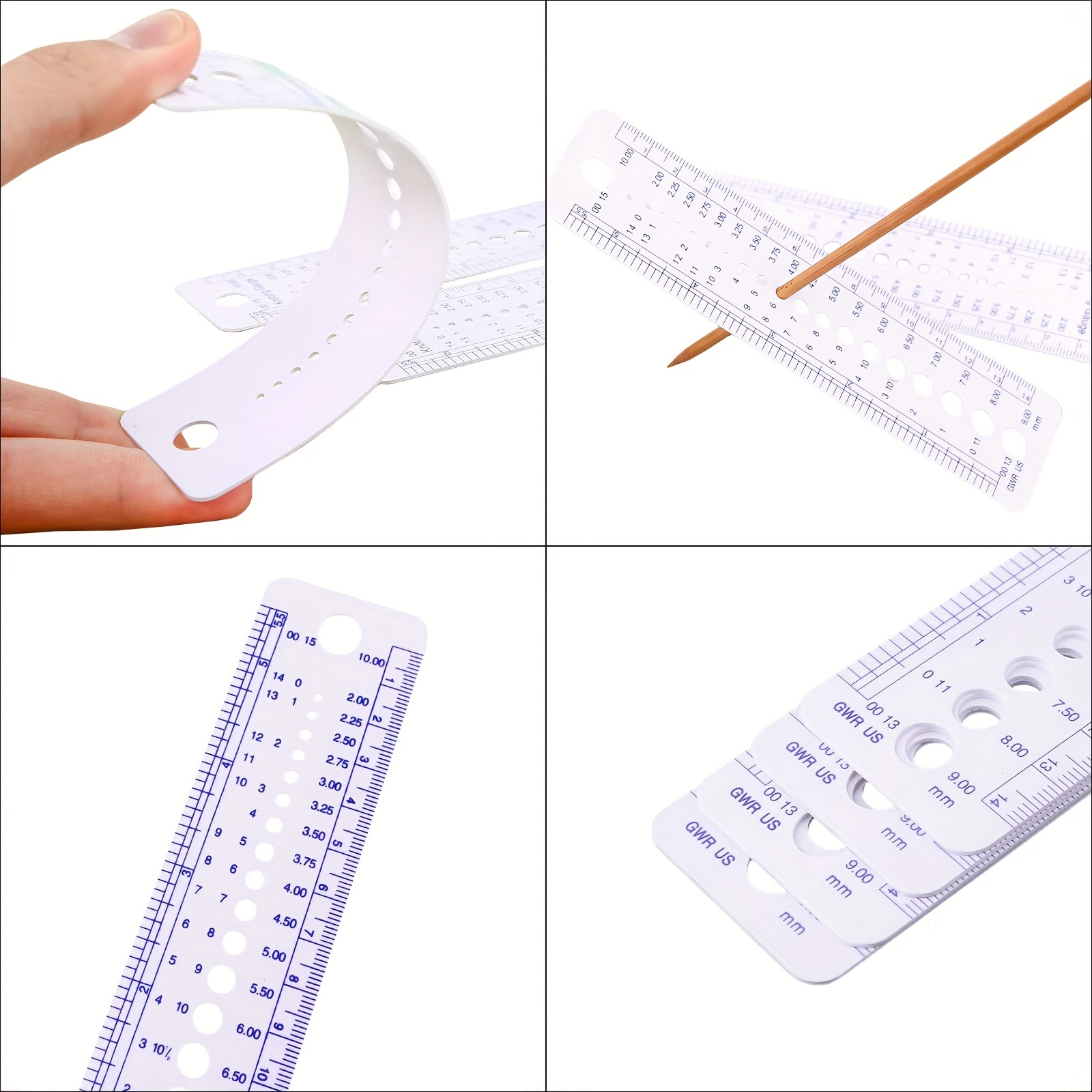 Plastic Ruler Knitting Needle Gauge Inch Cm mm Ruler Tool All in