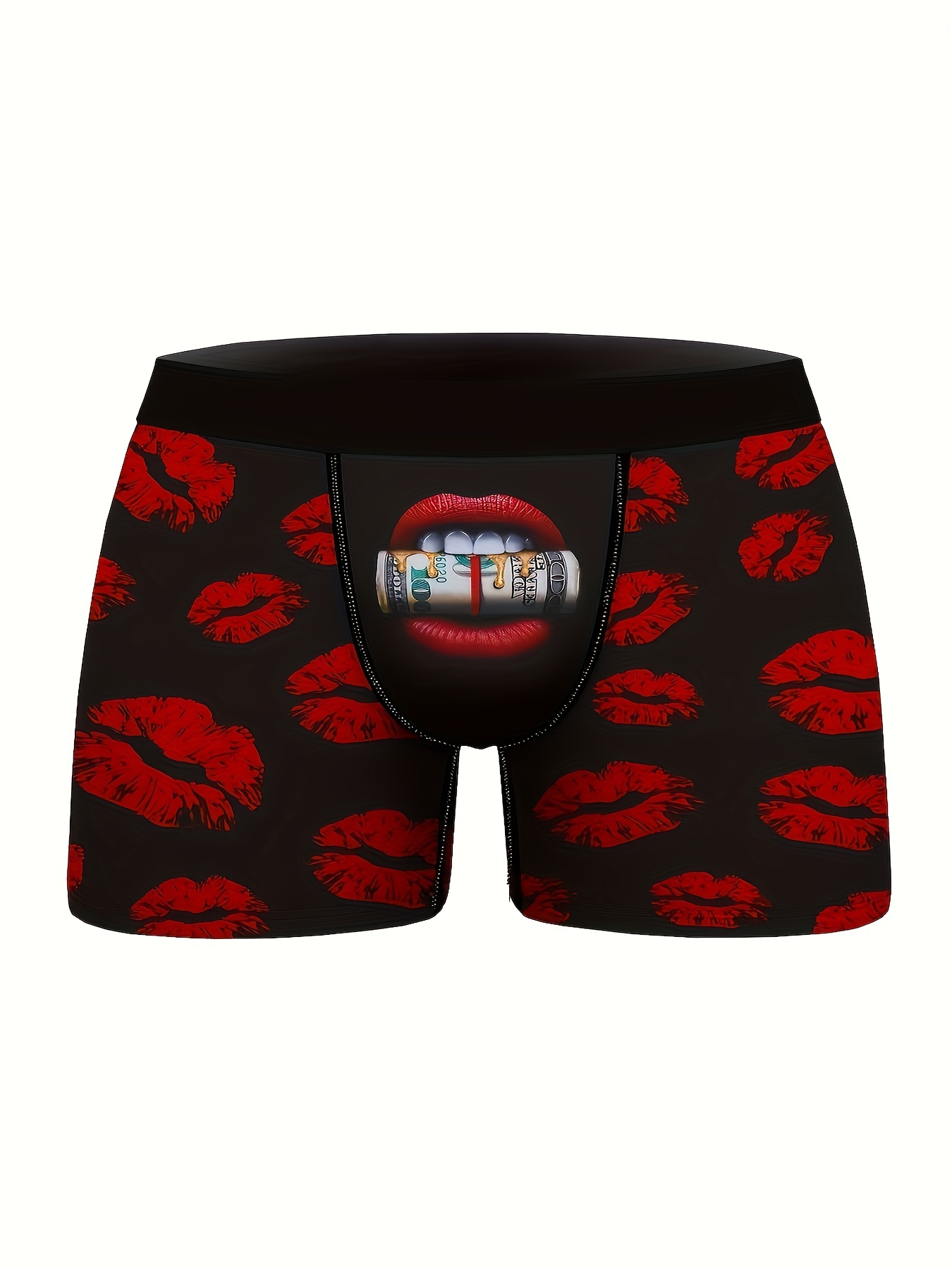 Men's Plus Size 3D Red Lip With Dollar Digital Print Fashion Novelty Boxers  Briefs Underwear, Breathable Comfy Stretchy Quick Drying Sports Underpants