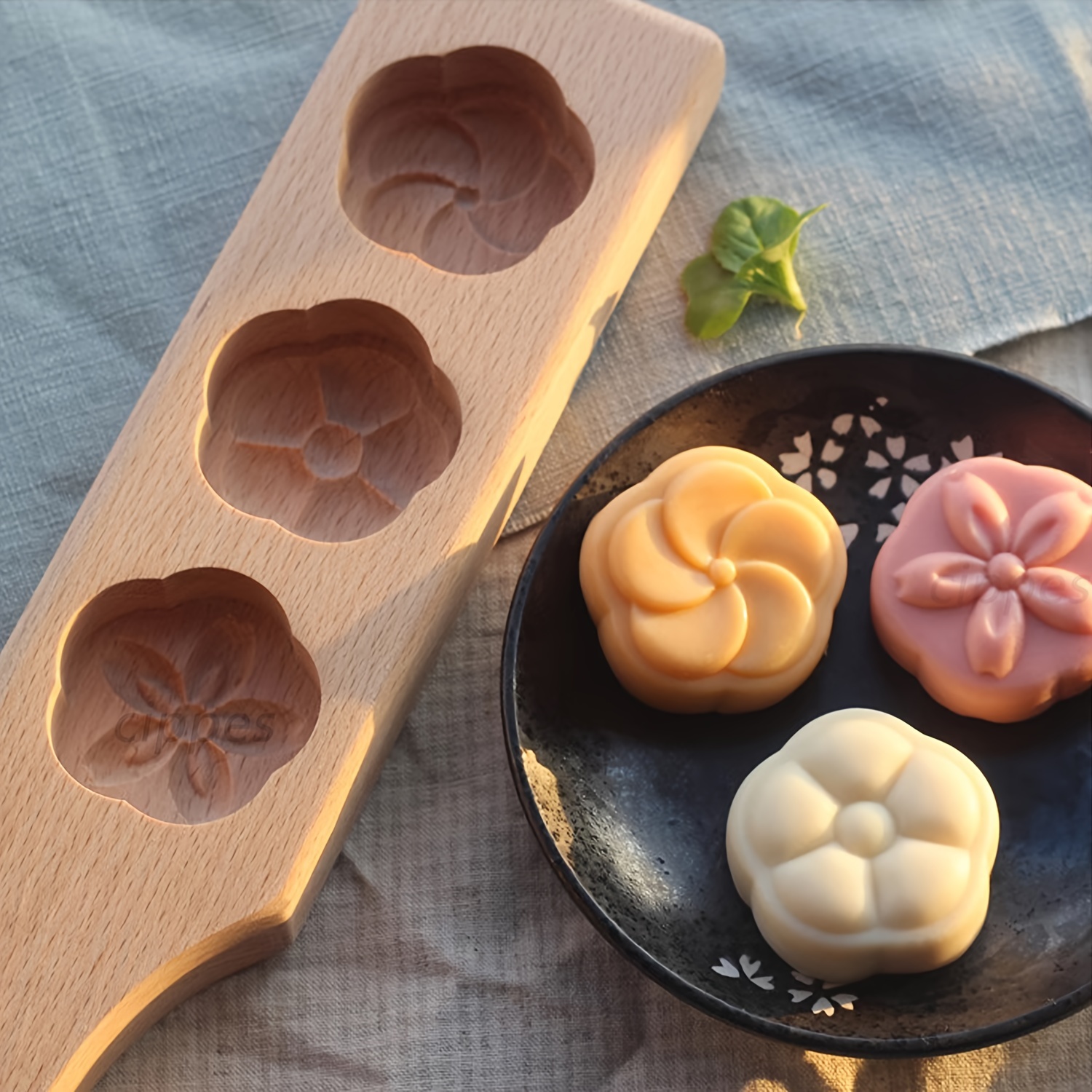 Wooden Moon Cake Wooden Baking Mold Cookie Stamps MoonCake Mold Moon Cake  Mold 3 Flower Shape for Muffin Mooncake Cookie Biscuit