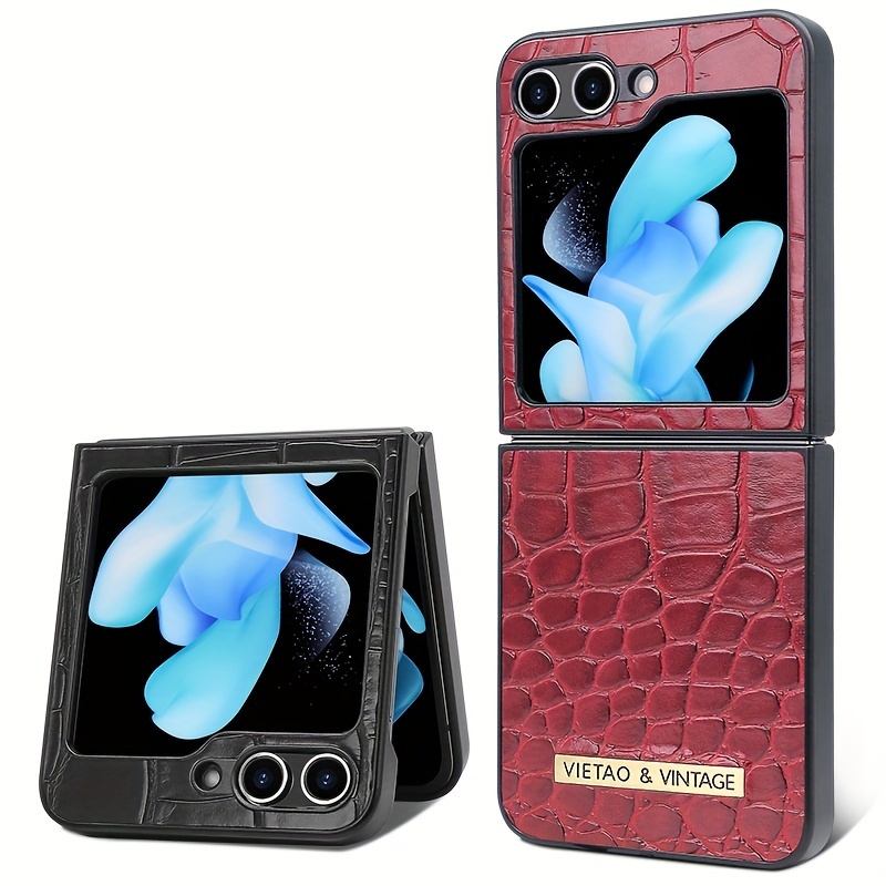 Luxusy Leather Phone Case Galaxy Z Flip 5/4/3 Mirror - Temu