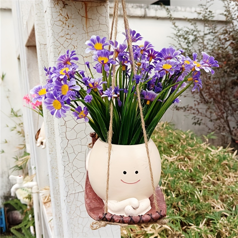 Creative Smile Face Resin Flower Pot Swing Planter Pot Indoor