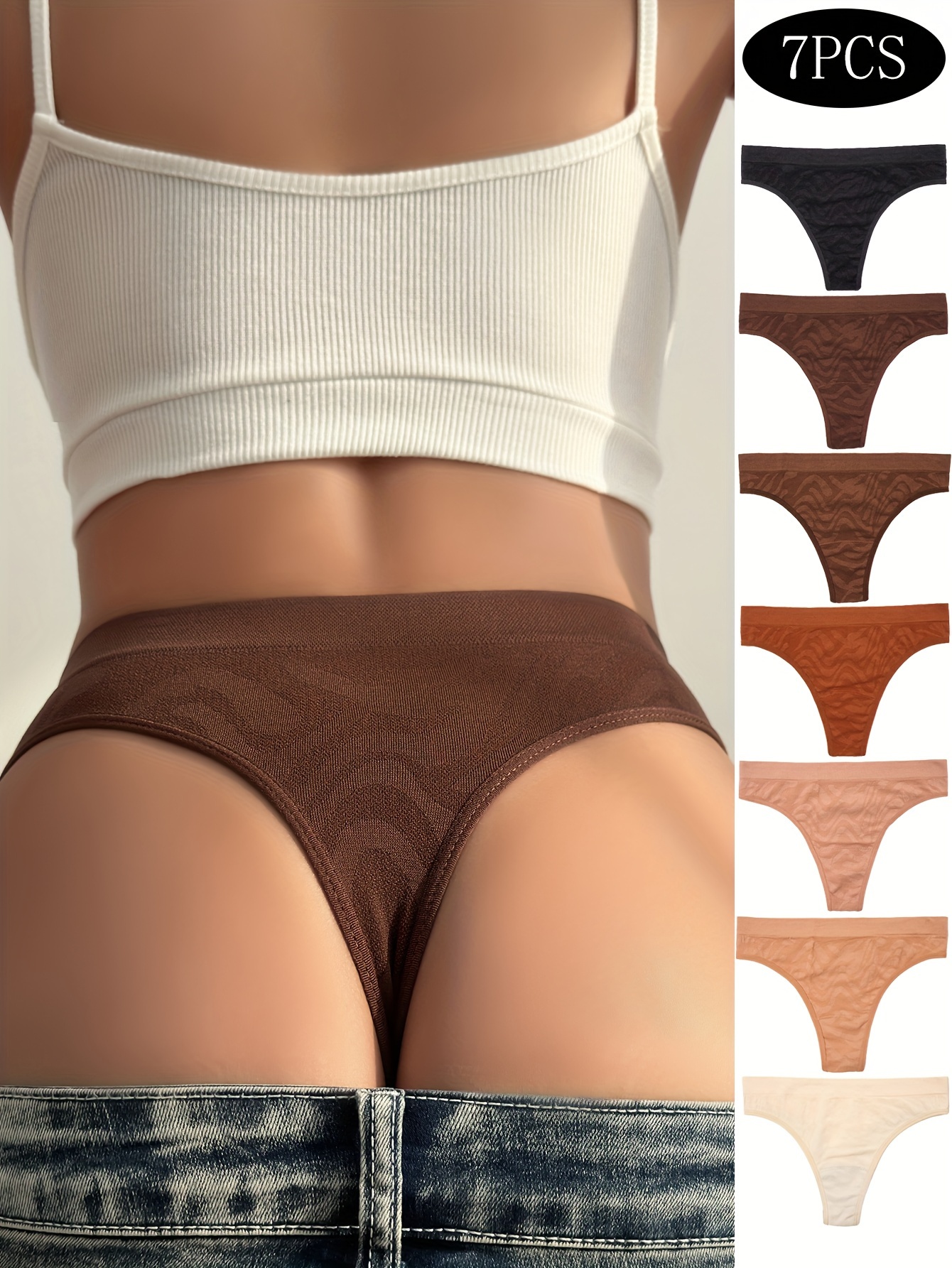 7pcs Leopard Print Seamless Thong Panties, Sexy & Comfortable Elastic  Panties, Women's Lingerie & Underwear