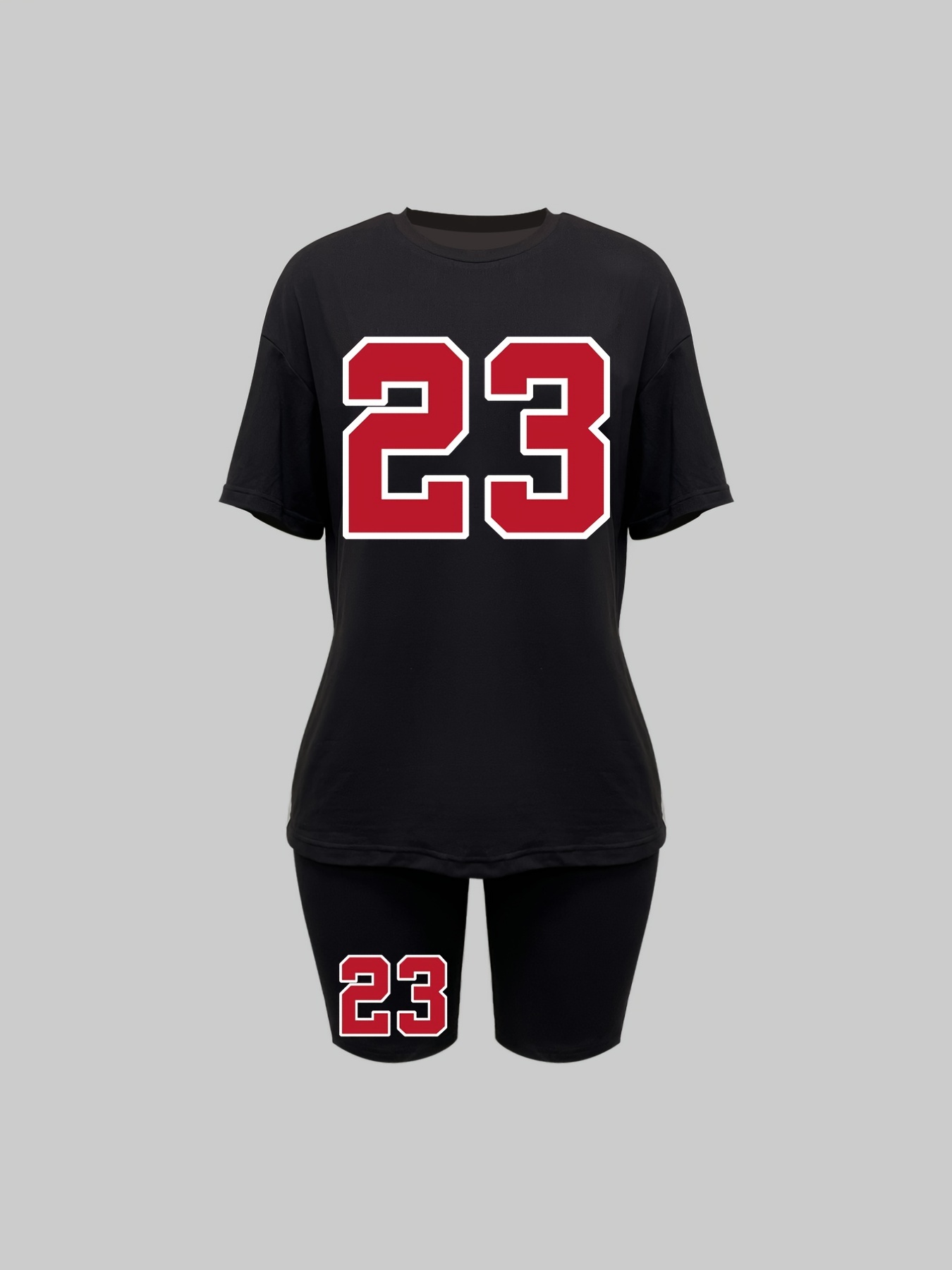 Number 23 Print Two-piece Set For Summer & Spring, Basketball Game Theme  Short Sleeve Drop Shoulder Casual Top & Shorts, Women's Clothing - Temu
