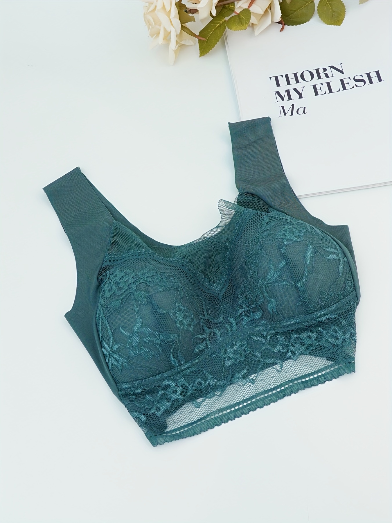 Lace Wireless Bra Comfy Breathable Solid Removable Padded - Temu
