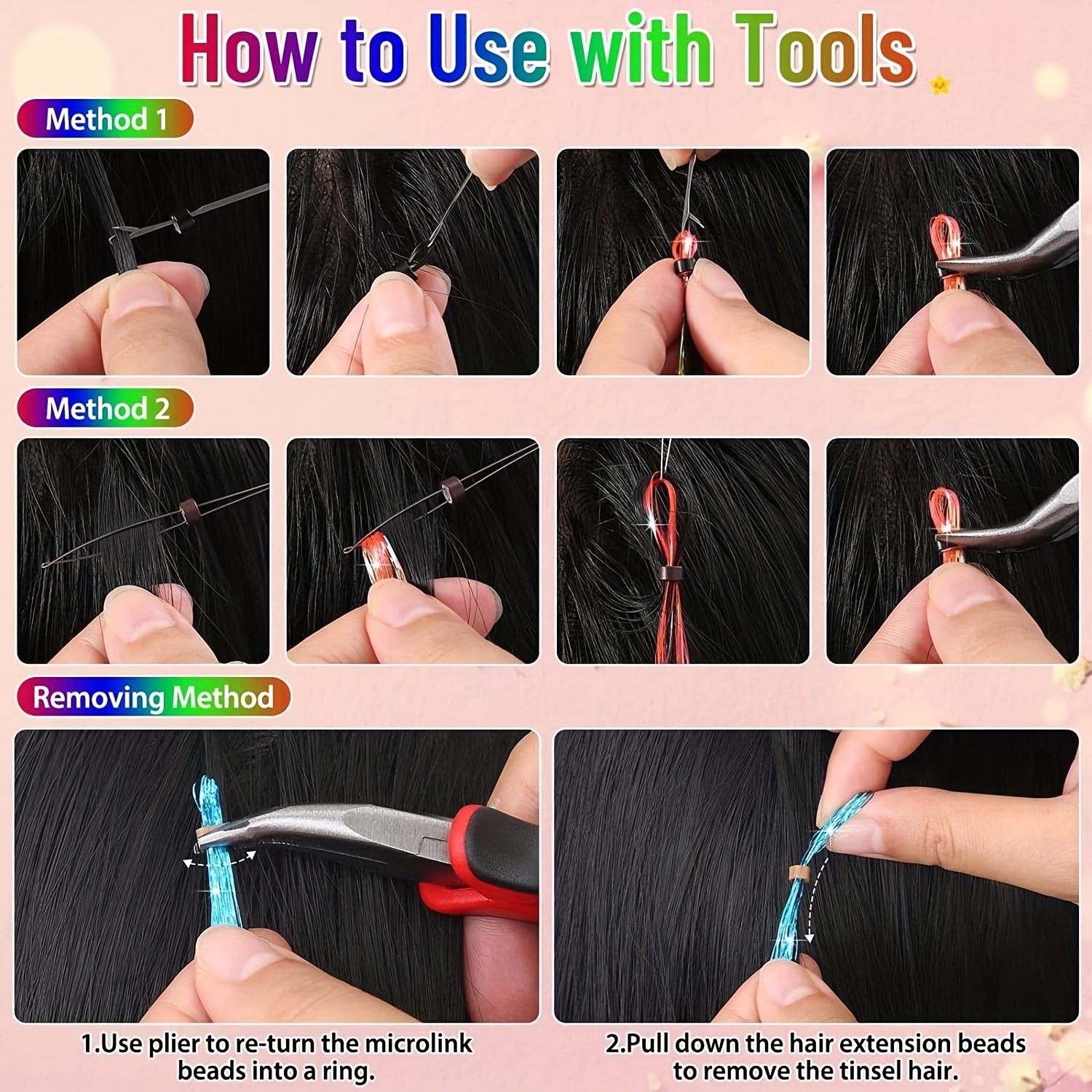 Hair Tinsel Kit With Tools Fairy Hair Tinsel Hair Extensions - Temu Japan