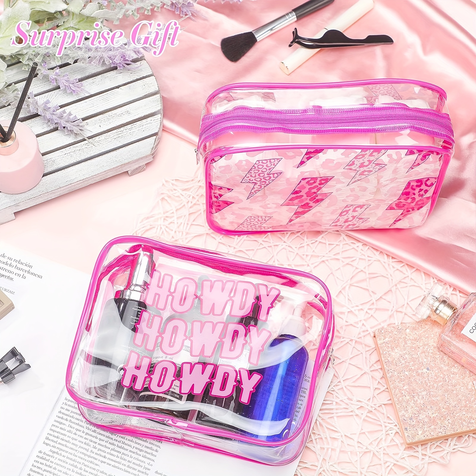 6 Pcs Preppy Clear Makeup Bags Leopard Waterproof Toiletry