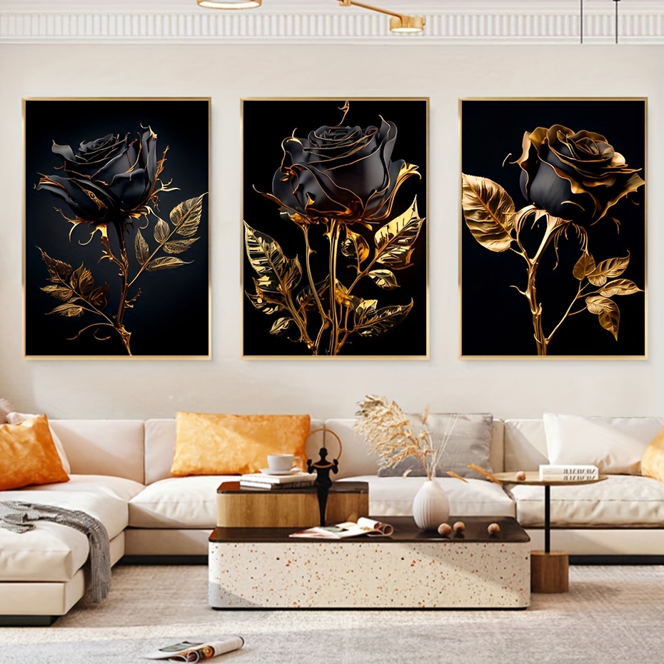 cuadros decoracion salon Póster de lienzo de hoja de planta dorada negra,  decoración moderna para el hogar, pintura abstracta de arte de pared,  imagen