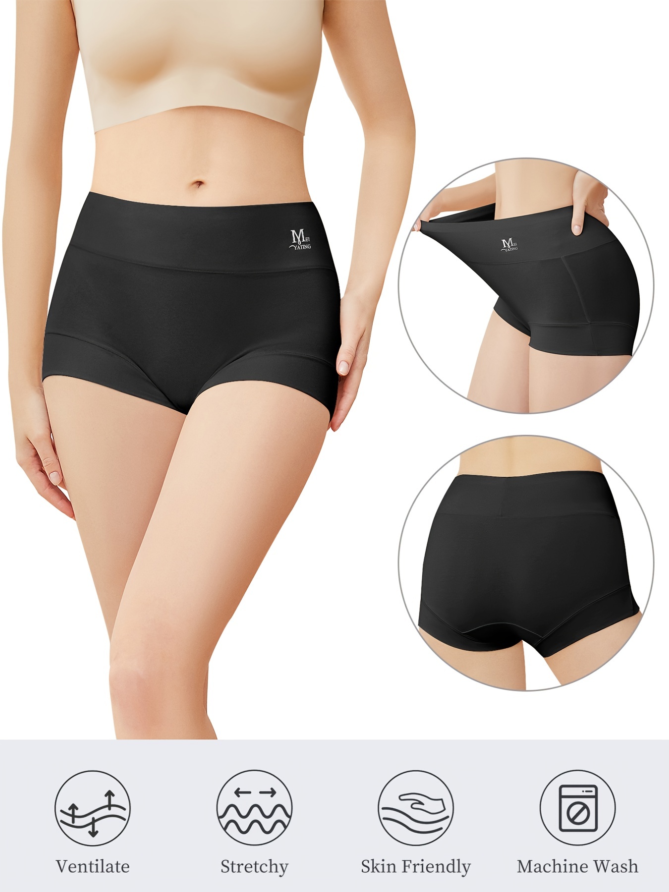 MEIYATING Women's Underwear Boy Shorts Boxer Cotton Stretch Briefs Panties  High Waisted Soft Plus Size 4 Pack : Buy Online at Best Price in KSA - Souq