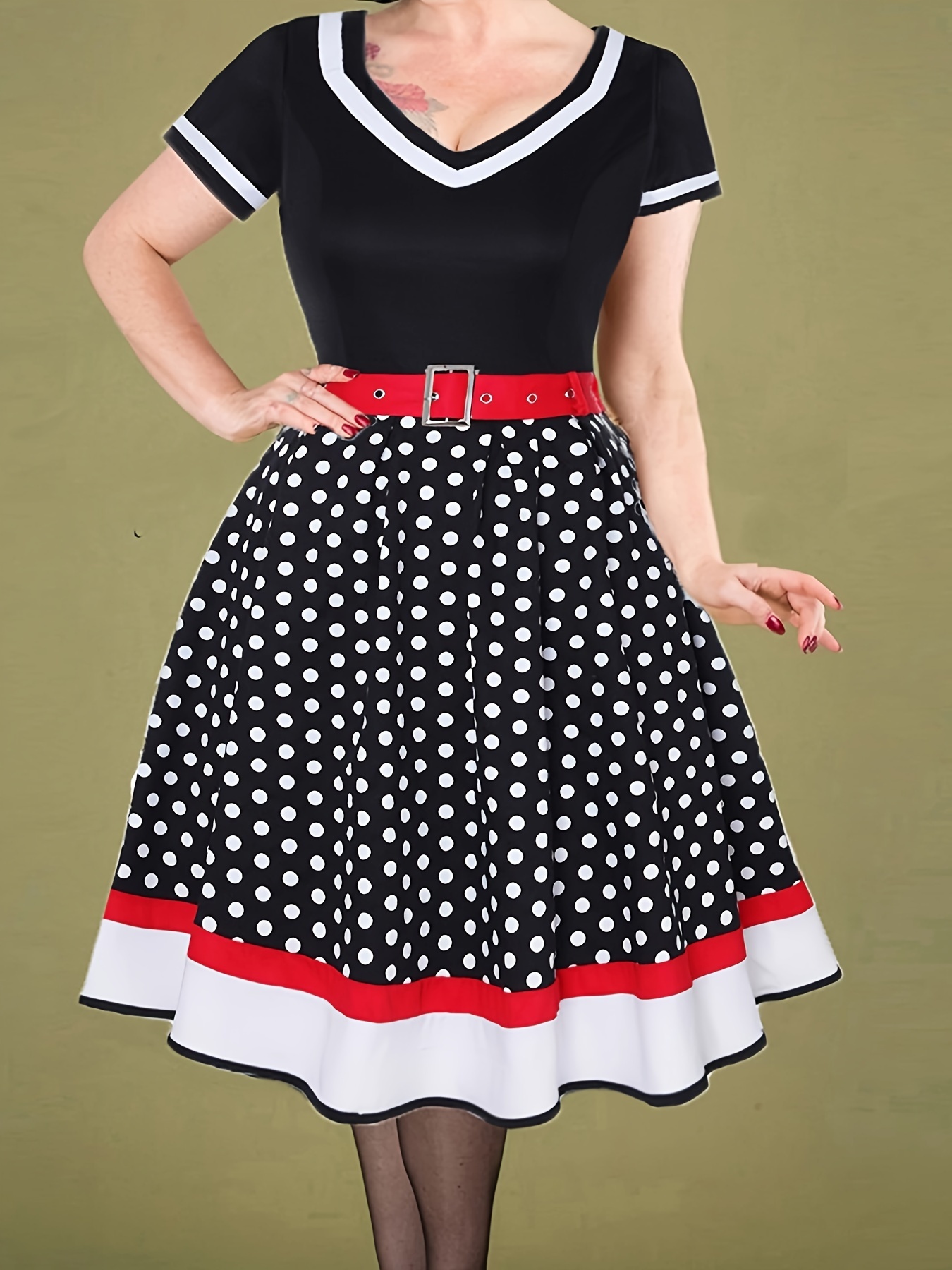 Contrast polka outlet dot flare dress