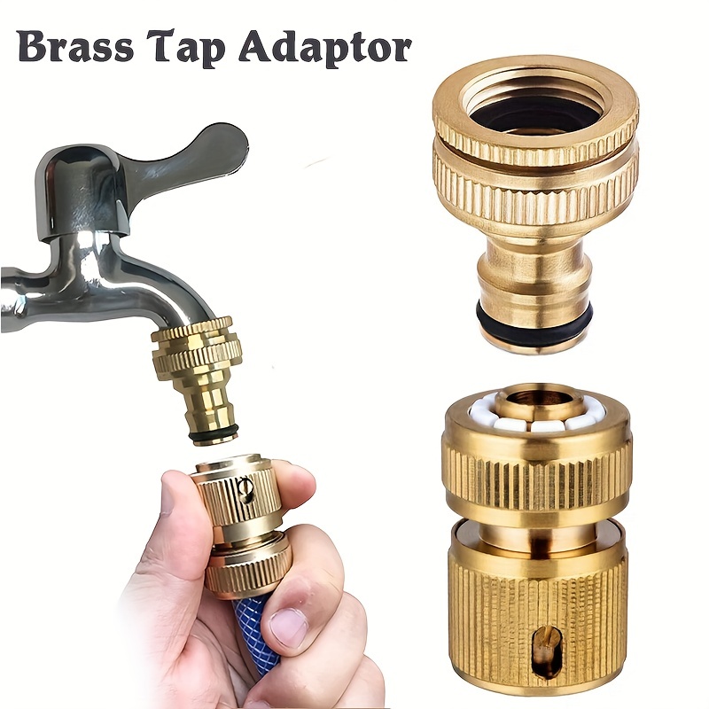 

2pcs Brass Garden Hose Tap Connector Set 2 Inch And 3/4 Inch Size 2-in-1 Spray Nozzle Adapter Outdoor Fitting Car Washing