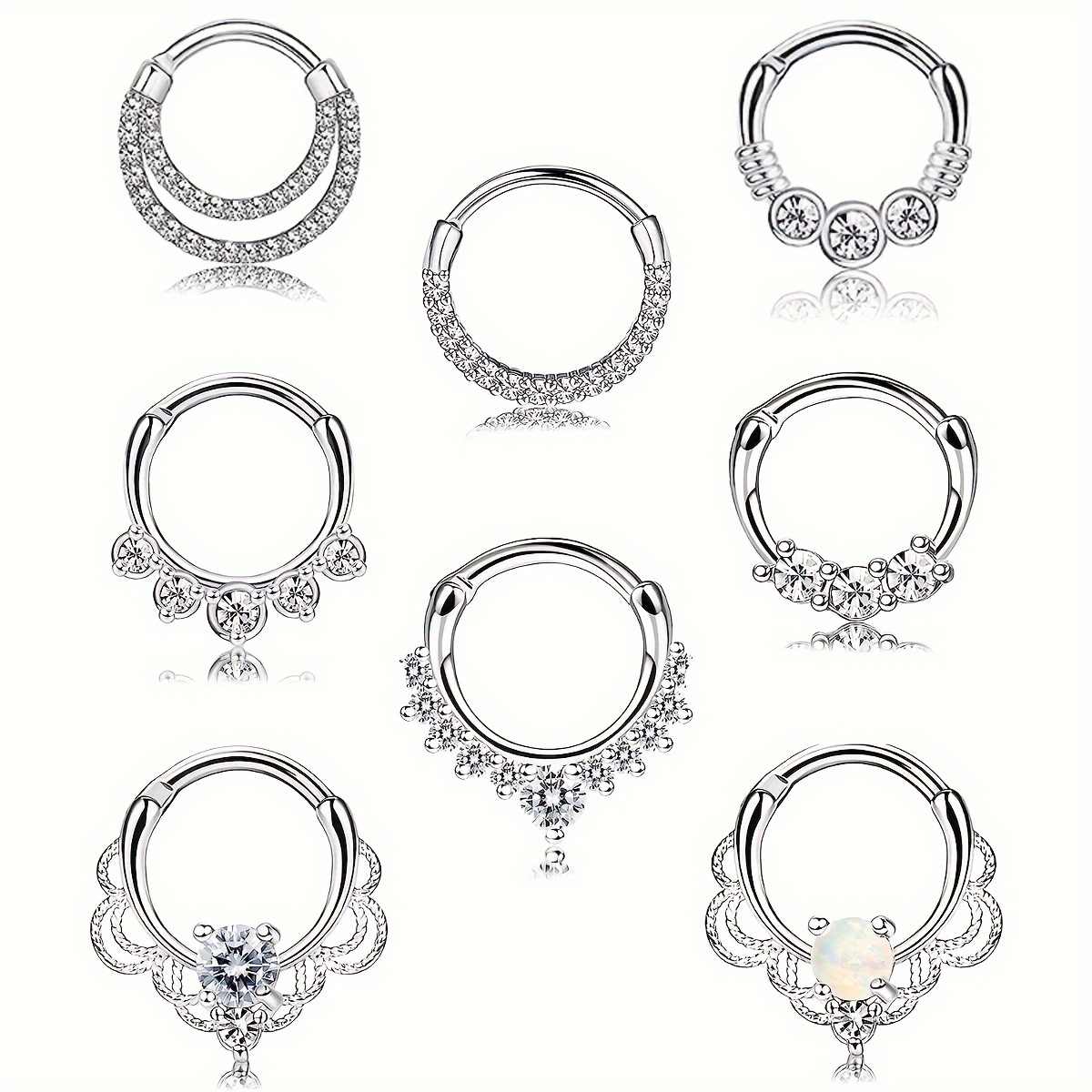 Piercing Septum / Nez En Acier Inoxydable Argenté Avec Strass - Neuf Sans Emballage