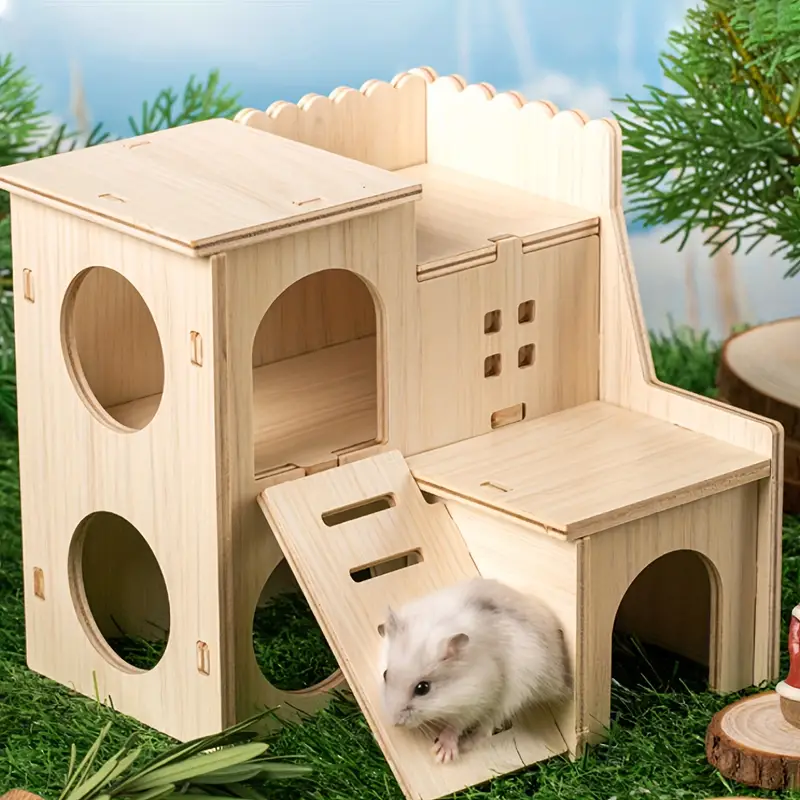 Assembled Diy Hamster Wood House With Fun Slide And Climbing - Temu
