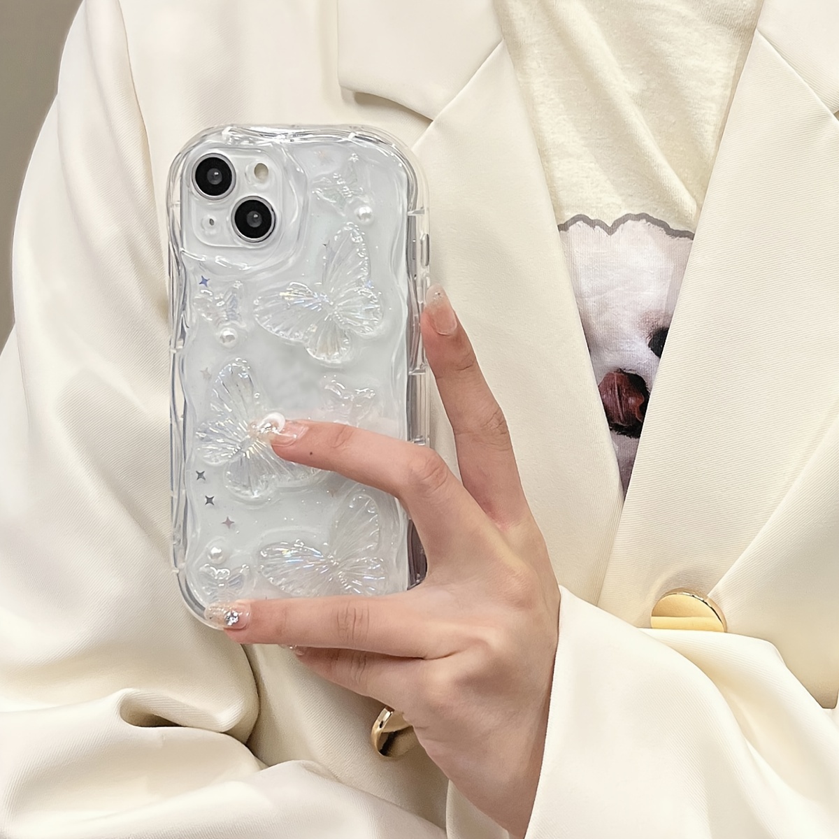 Comprar Funda de teléfono de cristal con patrón de mariposa 3D