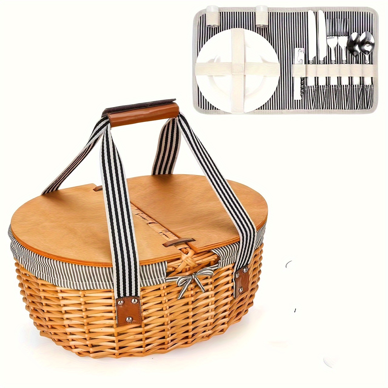 Wood Picnic Basket , Service for 2