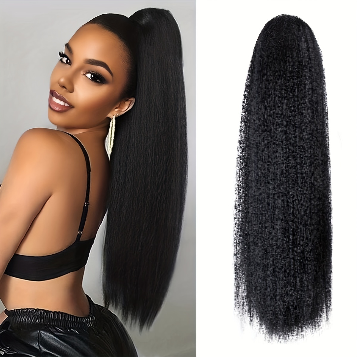 Natural Black Yaki Straight Clip in Hair Extensions For - Temu