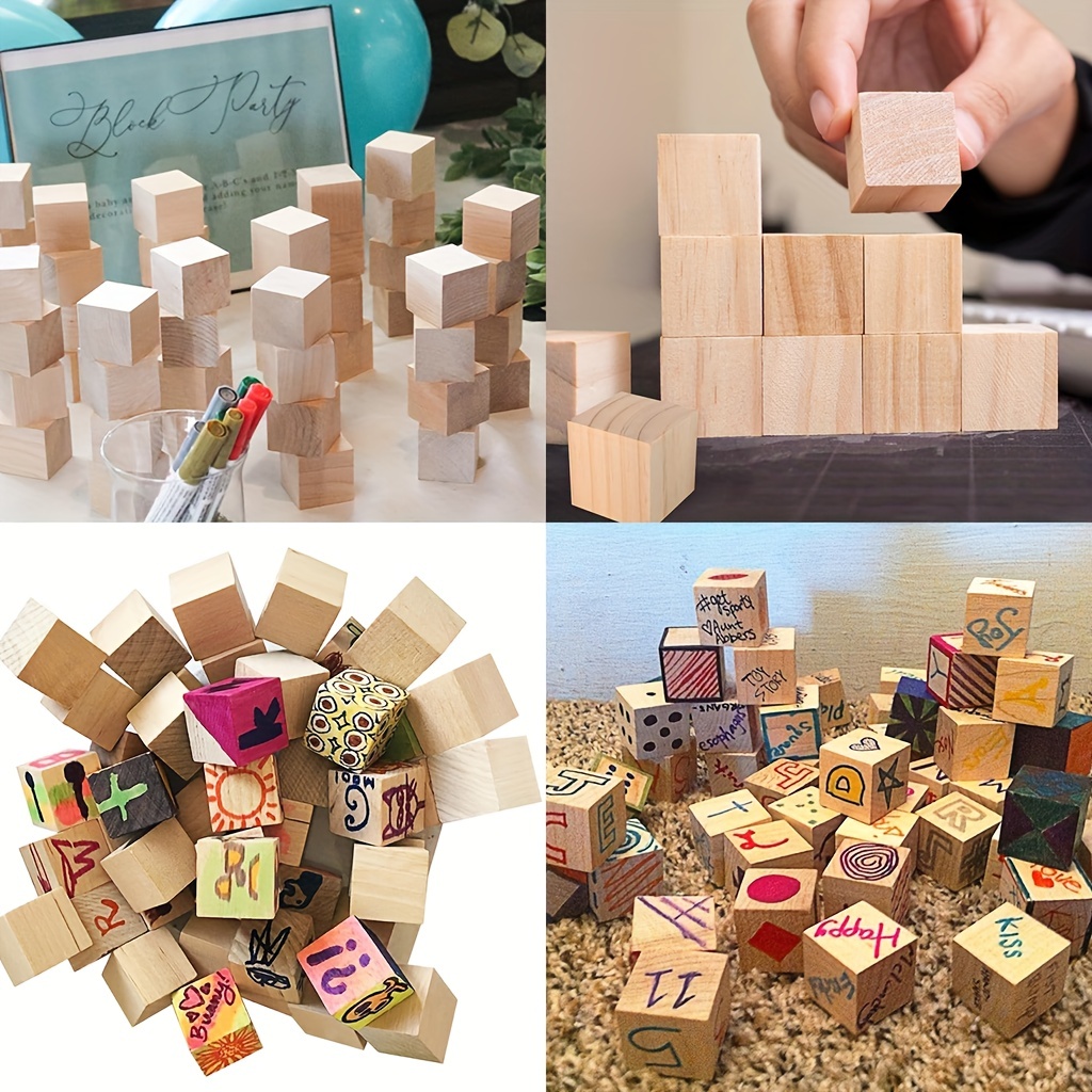  Wooden Blocks for Crafts 3/4 inch, 100PCS Small Unfinished  Solid Wood Cubes Blank Natural Wood Square Blocks for Crafting, Baby Shower  Decor, DIY Projects, Puzzle Making, Alphabets, Stamps
