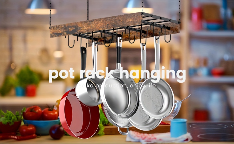 Hanging Iron Rack Storage Kitchen Organizer Pot Pan Ceiling Holder