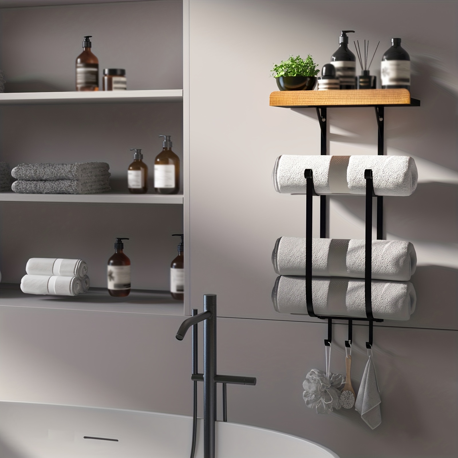 Sarvatr Modern Metal Bathroom Shelf, Bath Towel Holder, Minimalist