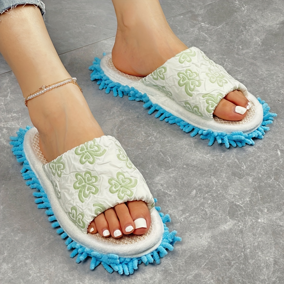 Heart Pattern Mop Slippers Casual Slip Linen Sole Slippers - Temu